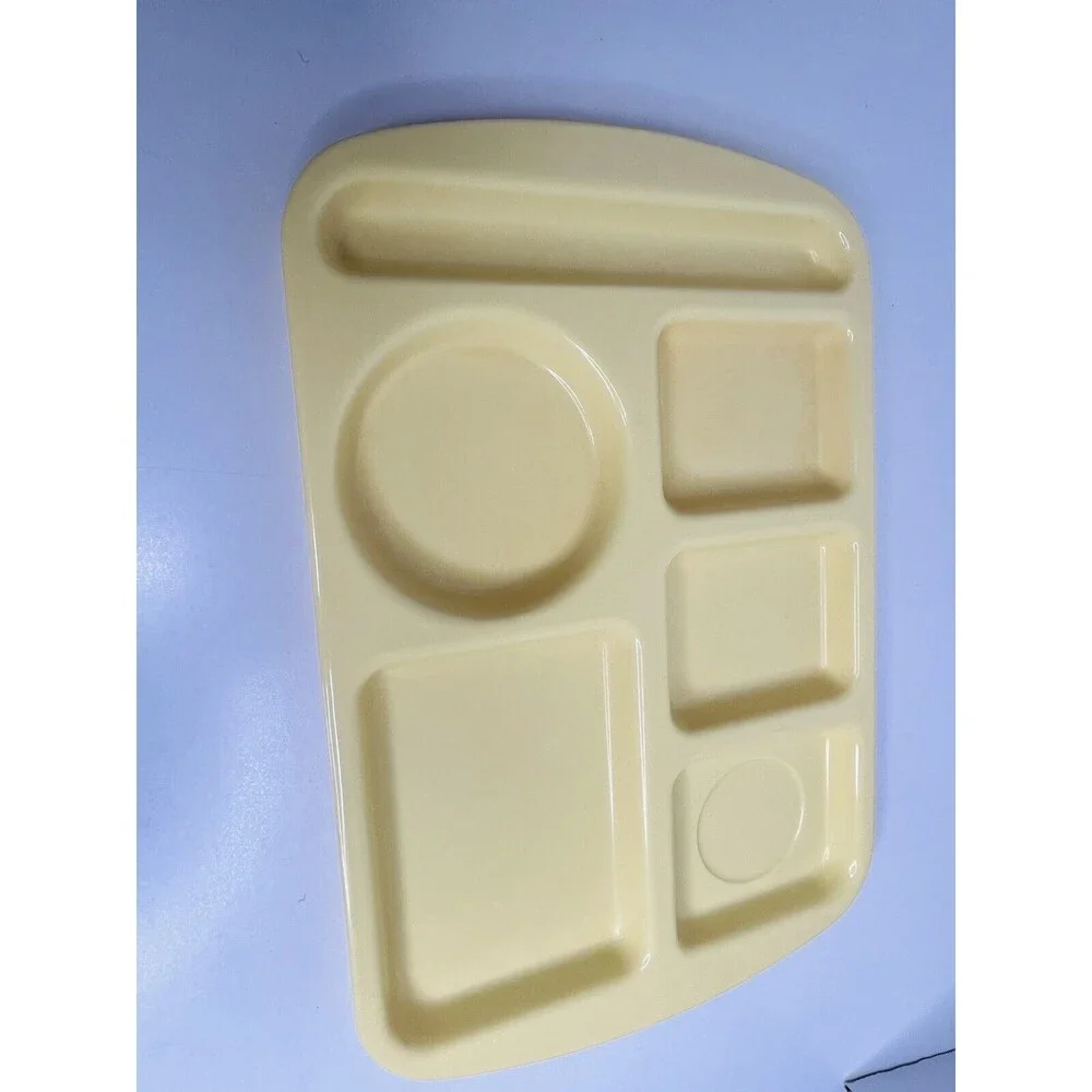 Vintage Yellow Melamine School Cafeteria Lunch Tray Multiple Compartment